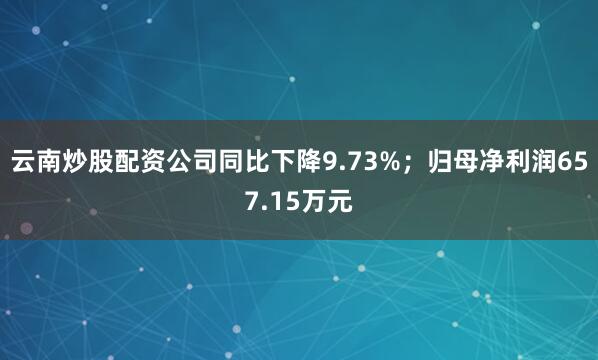 云南炒股配资公司同比下降9.73%；归母净利润657.15万元
